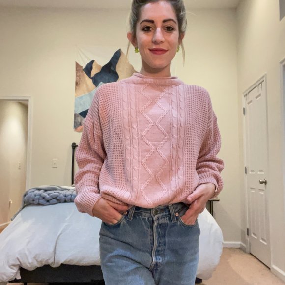 Vintage Cable Knit Pink Sweater - Picture 4 of 7